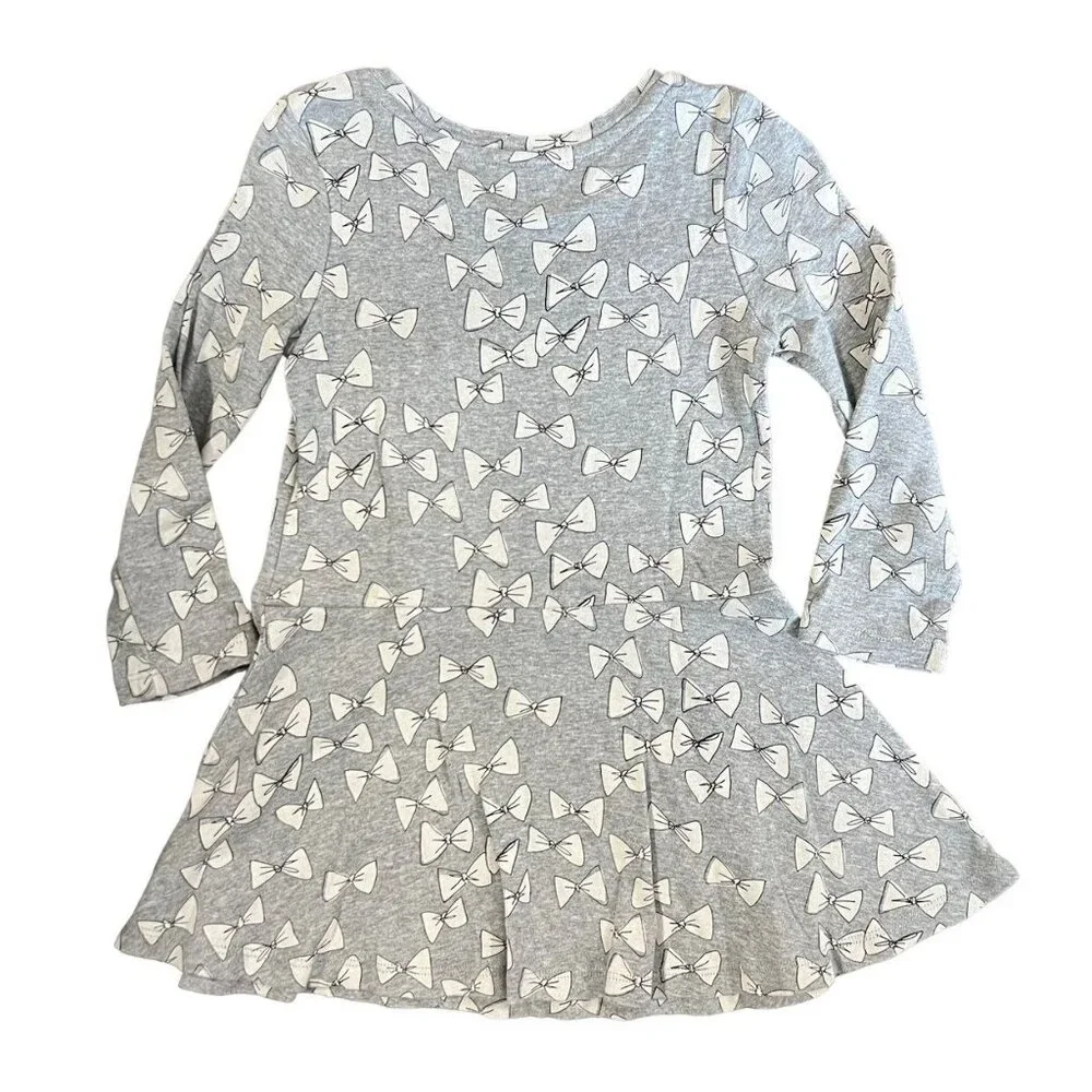 Baby Gap Sz 3 Grey & White Bow Print Skater Dress
